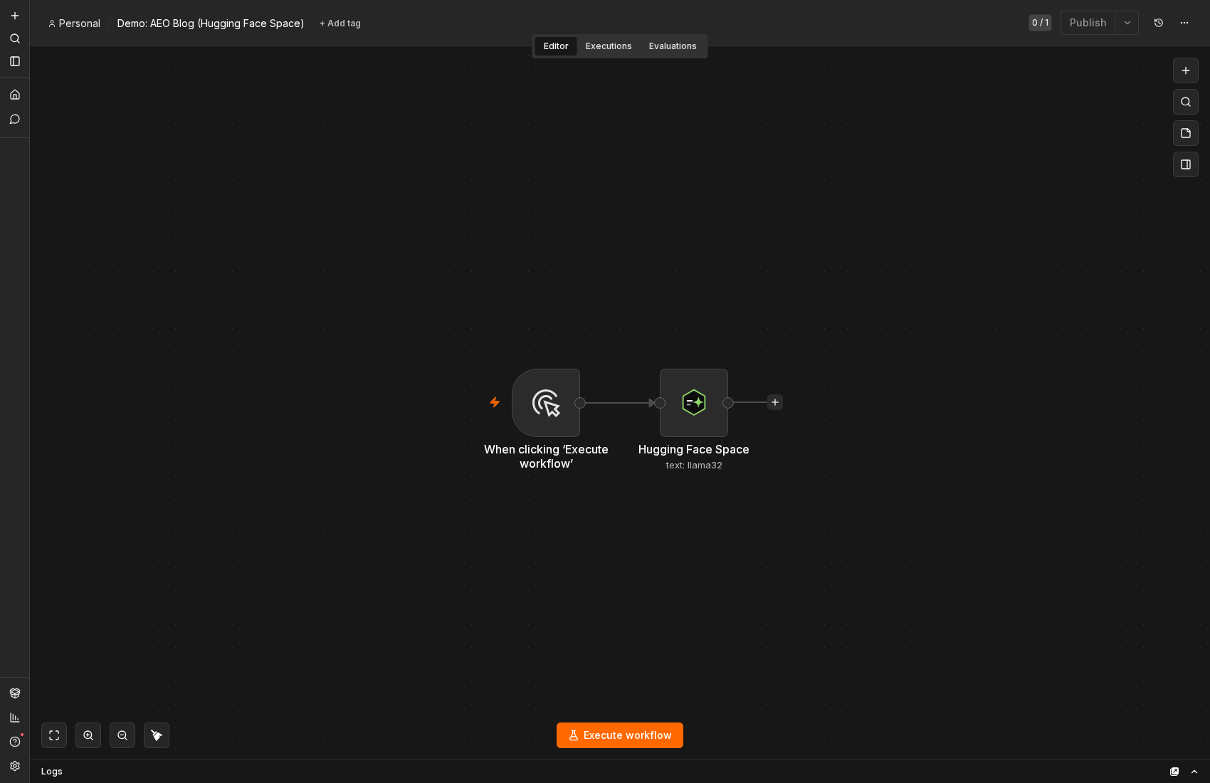 AEO blog demo workflow: Manual Trigger into Hugging Face Space