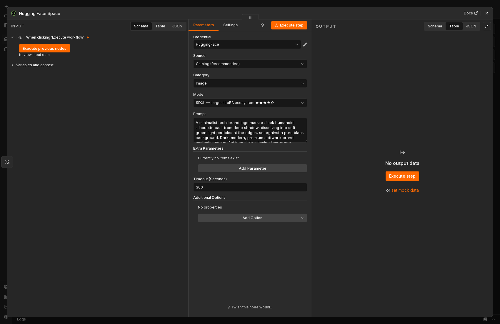 Node UI open: Category Image, Model SDXL, Shadowman prompt filled in