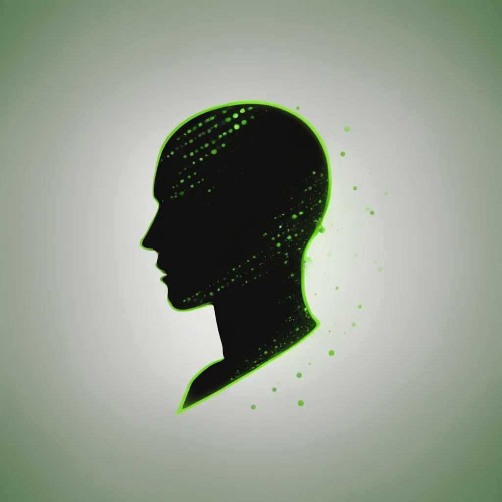 The generated Shadowman logo: silhouette dissolving into green light on black